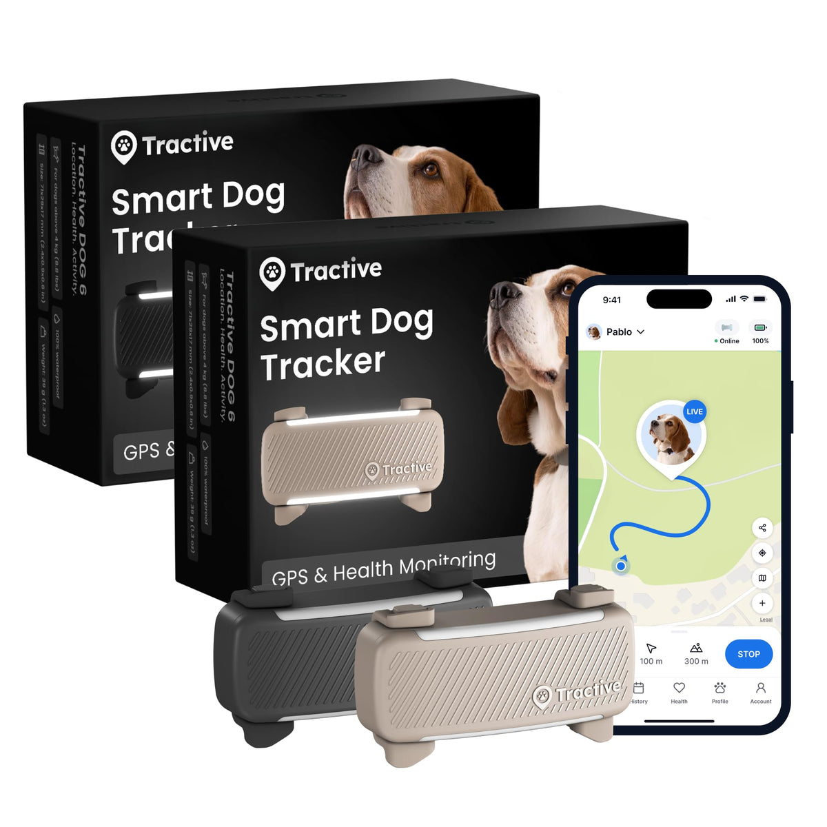 Smart GPS Dog Tracker with Virtual Fence & Health Monitoring, 2-Pack