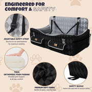 Memory Foam Dog Booster Car Seat with Storage