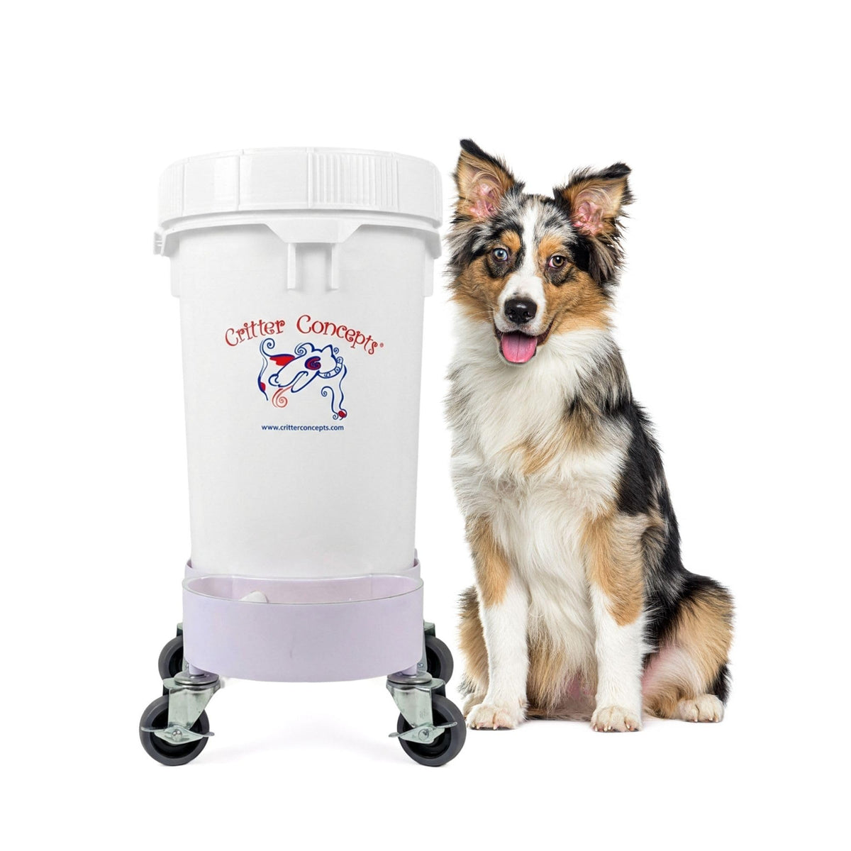Raised Dog Feeder, Food Storage, 7-Inch Bowl, Rolling Base
