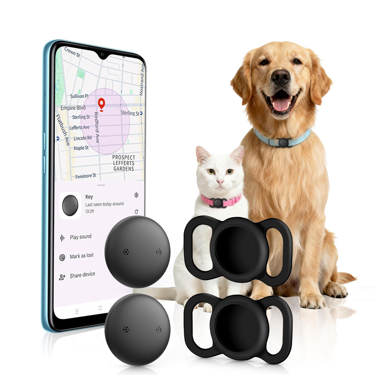 Android GPS Dog Collar, no Subscription, Tracks Pets/Kids/Vehicles 2-Pack