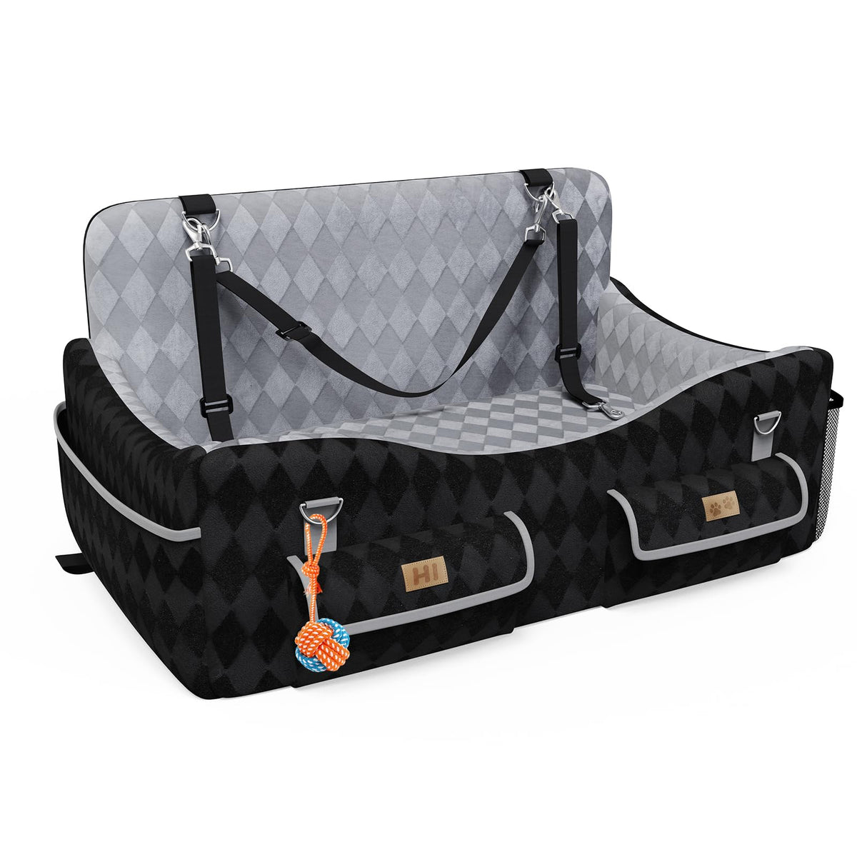 Memory Foam Dog Booster Car Seat with Storage