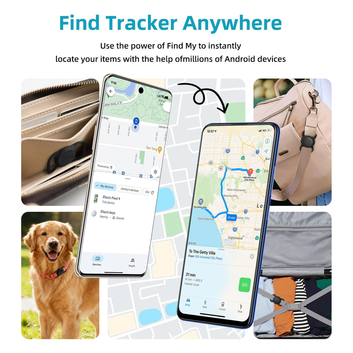 Android GPS Dog Collar, no Subscription, Tracks Pets/Kids/Vehicles 2-Pack