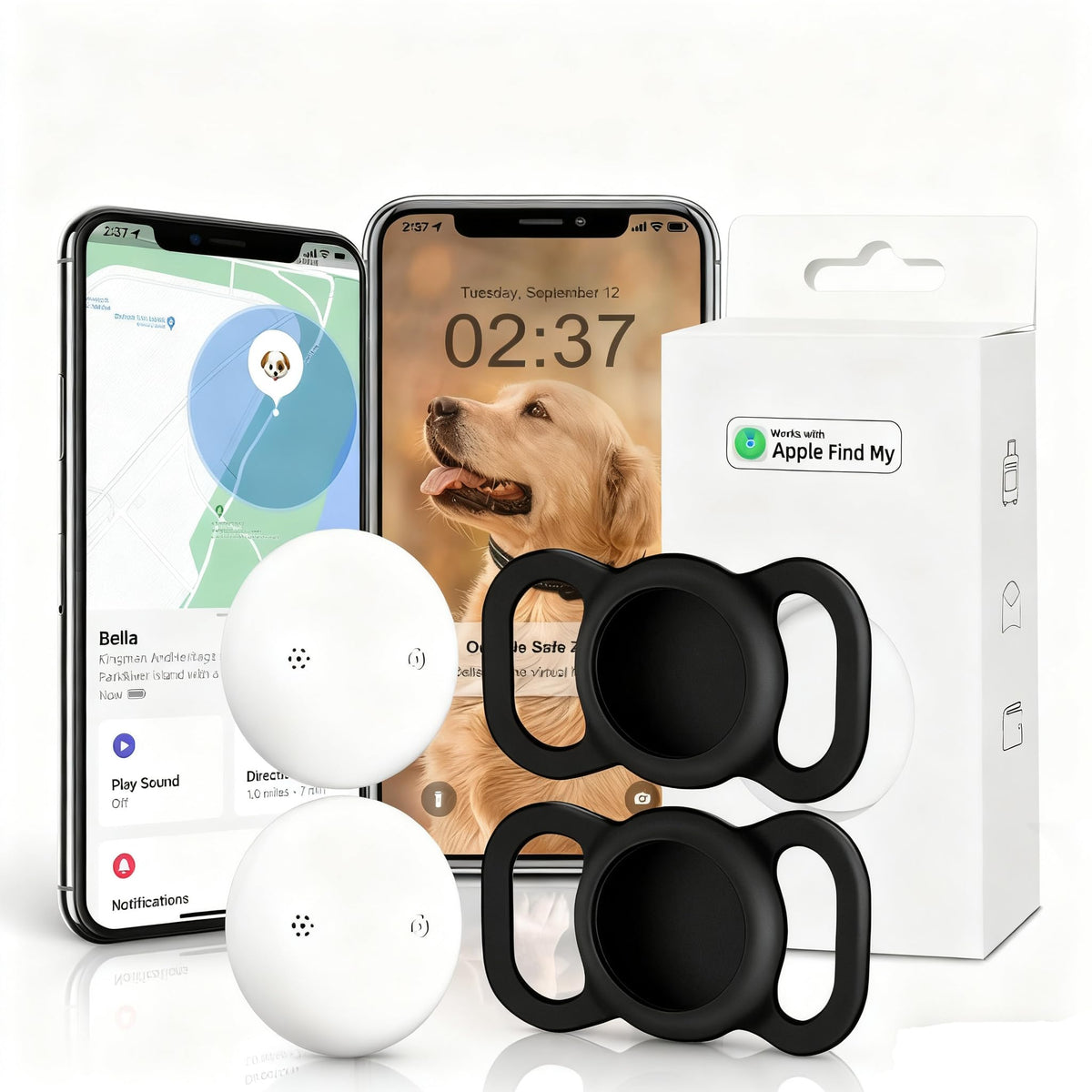GPS Tracker, iOS, No Monthly Fee, Smart Pet Activity Tracker, White 2P