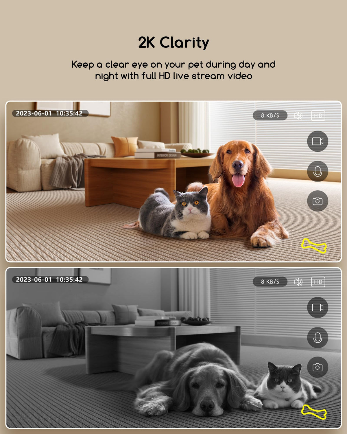 2K Smart Pet Camera with Treat Dispenser