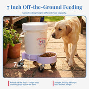 Raised Dog Feeder, Food Storage, 7-Inch Bowl, Rolling Base